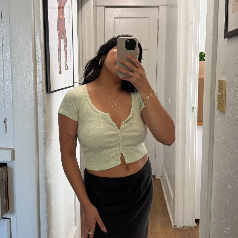 Brandy Melville Mint Button Crop Top